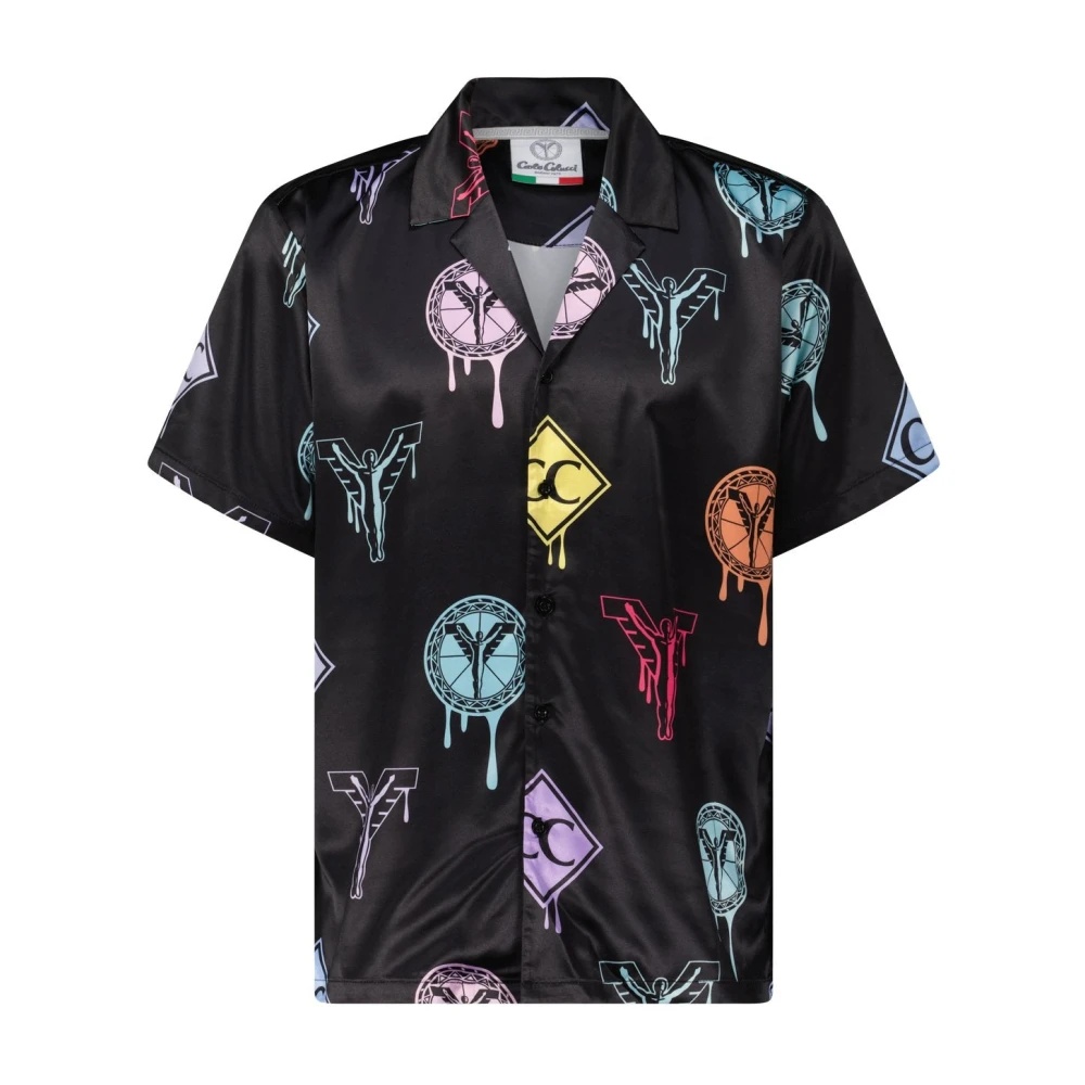 Carlo colucci Satin-look shirt met logo prints Multicolor Heren