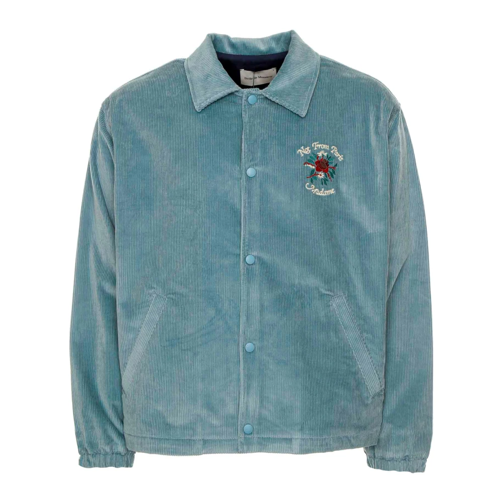 Drole de Monsieur Geborduurde Corduroy Velvet Jas Blue Heren