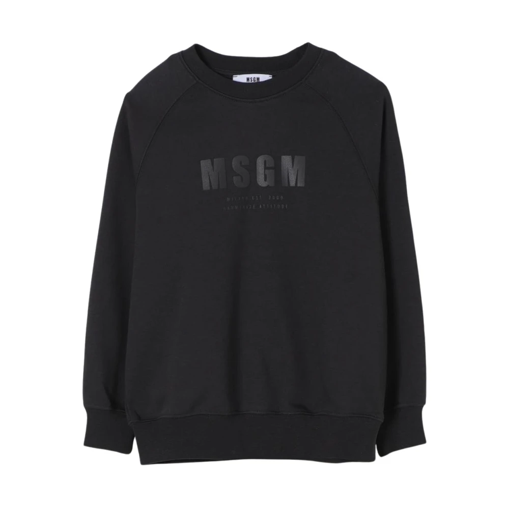 Msgm Unisex Kids Black Kids Sweatshirts, 8 Y, Crew Neck Jumper