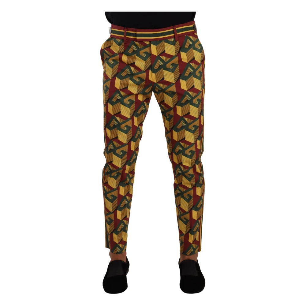 Dolce & Gabbana Uomo Multicolor Logo Mania Pantaloni Tapered In Cotone