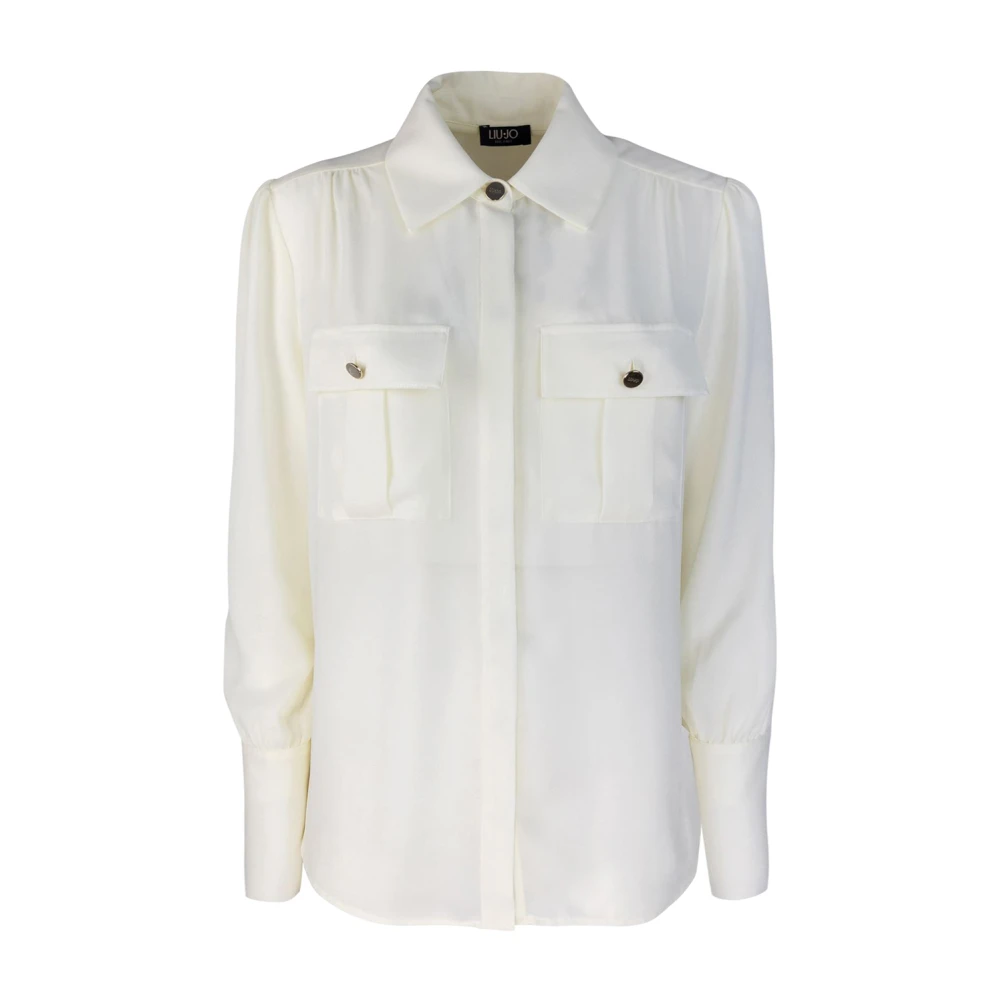 Liu Jo Witte Crepe Textuur Overhemd Spreid Kraag White Dames