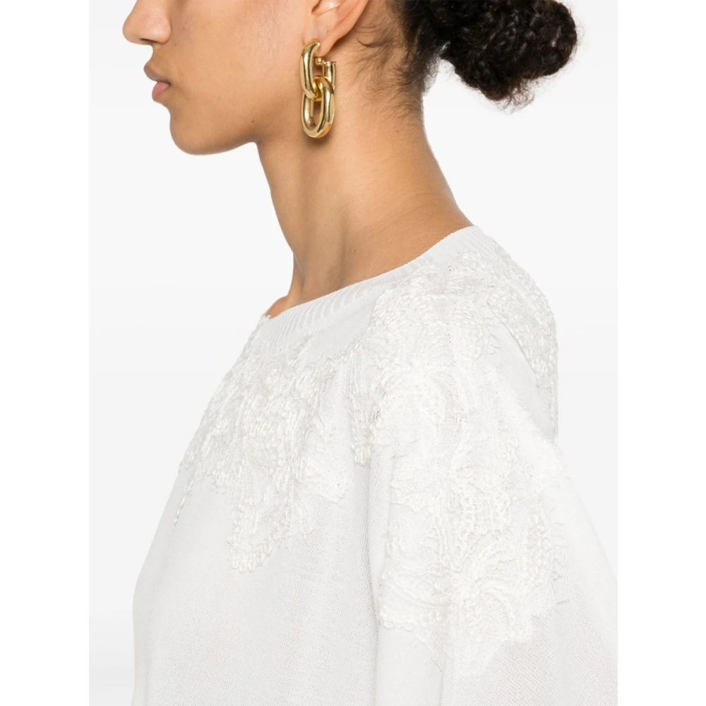Ermanno Scervino Witte Crew Neck Korte Mouwen Sweater White Dames