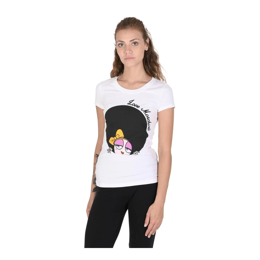 Moschino Witte Katoenen T-shirt met Optische Details White Dames