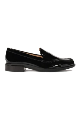 Svarta lackläder loafers platta skor