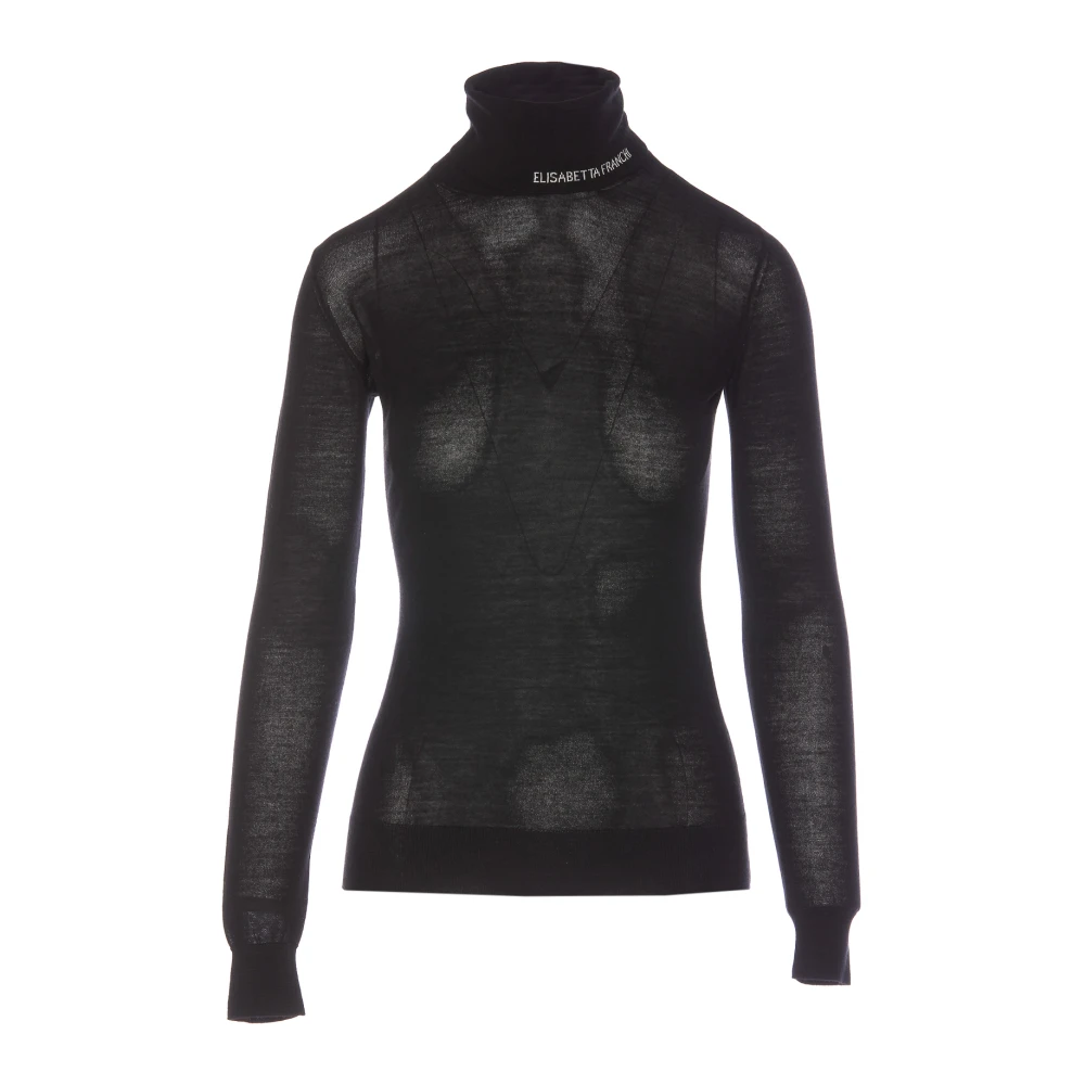 Elisabetta Franchi Zwarte Coltrui Trui Lange Mouwen Black Dames