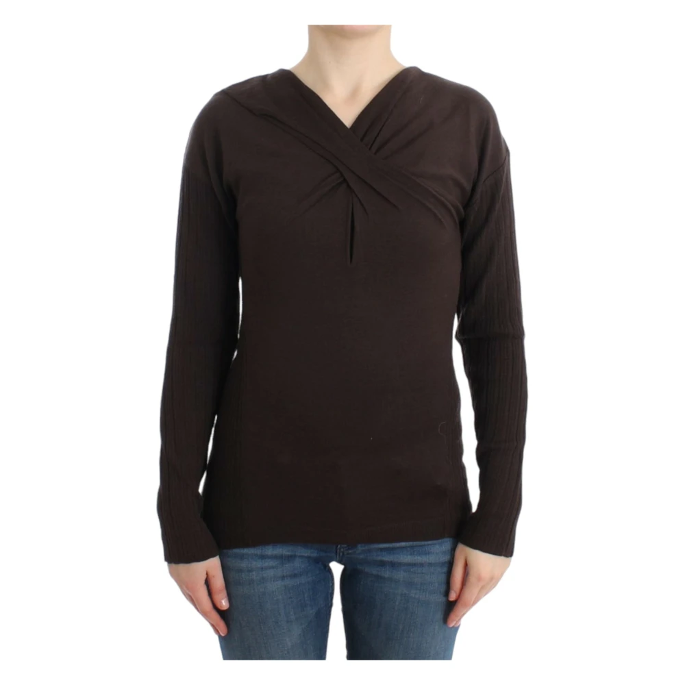 Roberto Cavalli Women's Brown Wool Keyhole Pullover