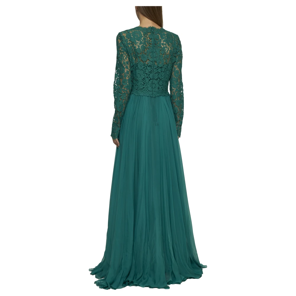 Dolce & Gabbana Groene Bloemen Kant Zijden Chiffon Jurk Green Dames