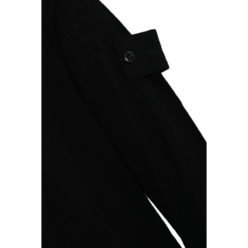 Stone Island Zwarte Wollen Trui Lichtgewicht Lange Mouw Black Heren