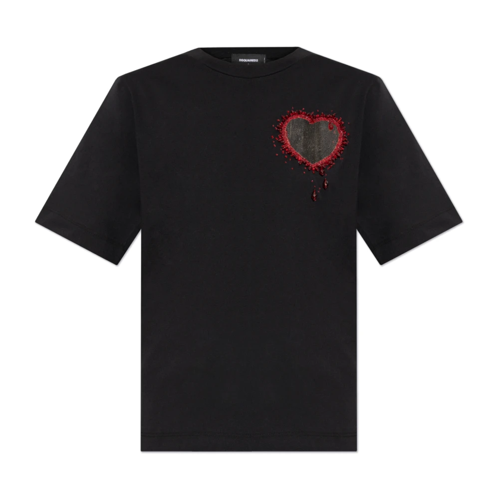 Dsquared2 T-shirt met applicatie Black Dames