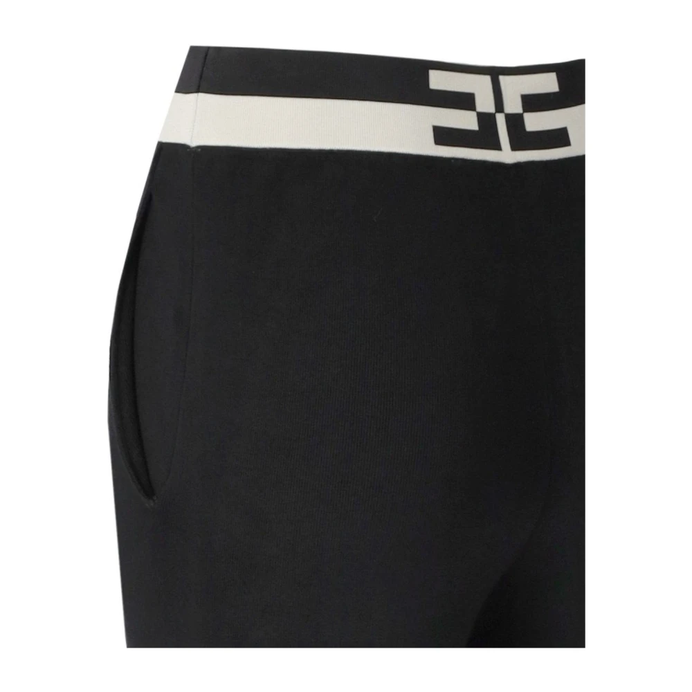 Elisabetta Franchi Zwarte Gebreide Jogger Broek met Logo Black Dames