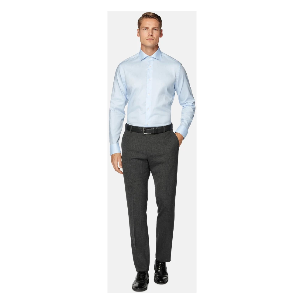 Boggi Milano Slim Fit Overhemd van Katoenen Twill Blue Heren