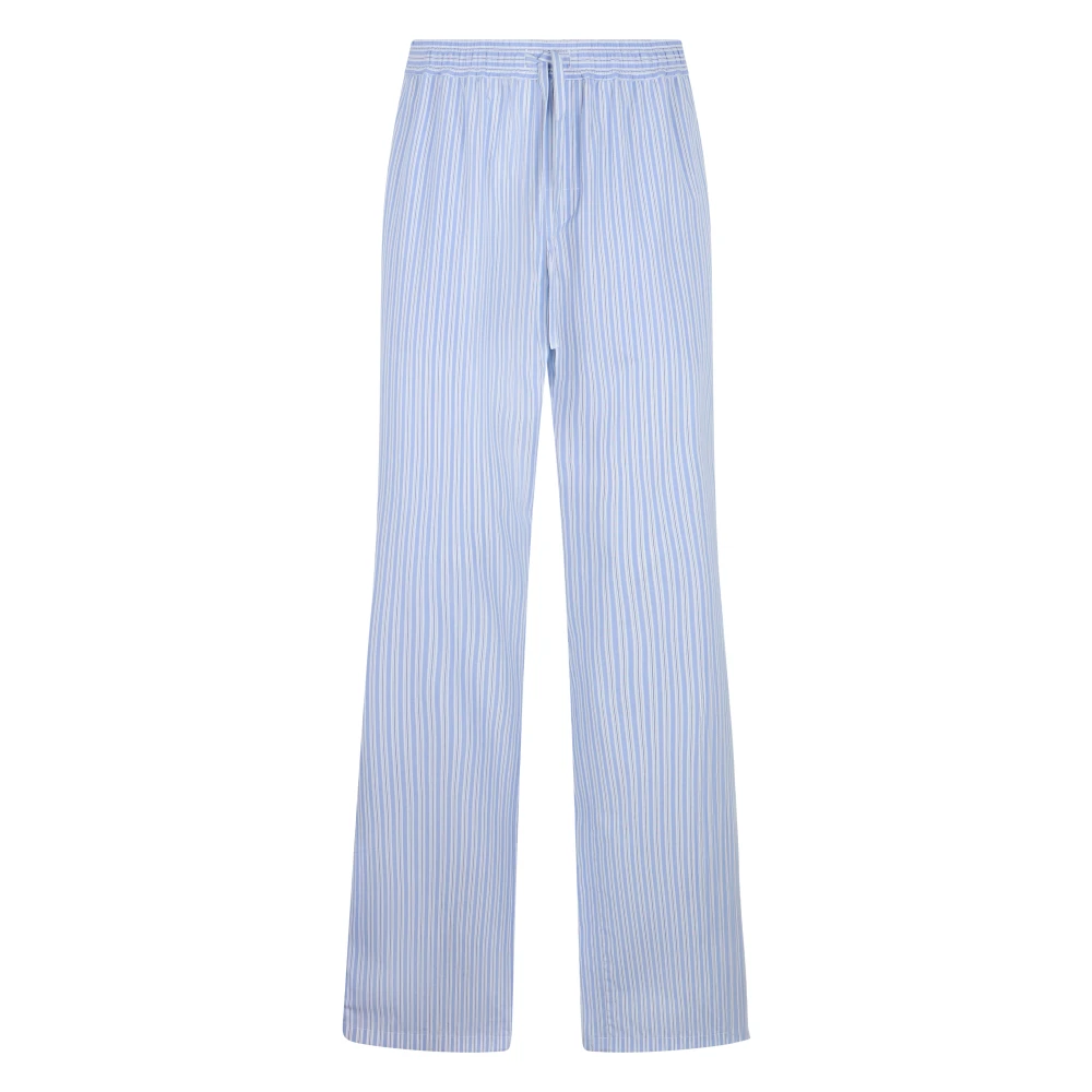 Dolce & Gabbana Men's Blue Wide Trousers, M, Embroidered Poplin Pajama Trousers