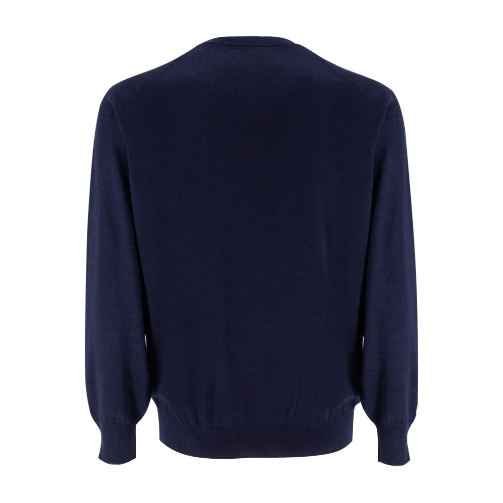 BRUNELLO CUCINELLI Elegant Crew-Neck Slim Fit Sweater Blue Heren