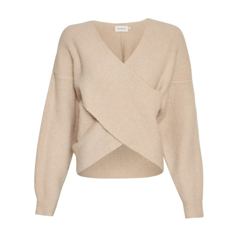 moss copenhagen Wrap V-Neck Pullover Sweater Beige Dames