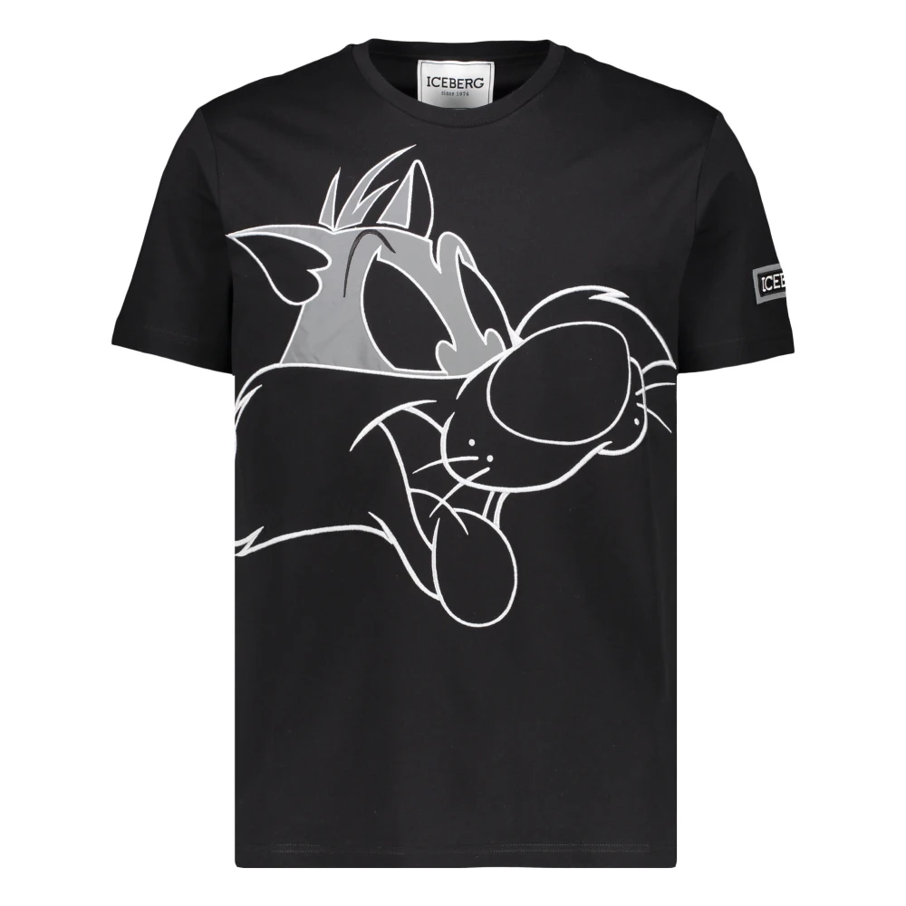 Iceberg Geborduurd katoenen T-shirt Black Heren