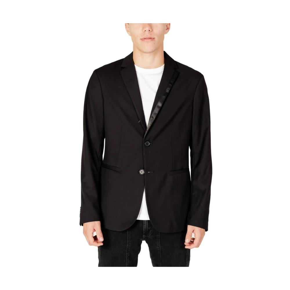Armani Exchange Zwarte Polyester Blazer Herfst Winter Collectie Black Heren