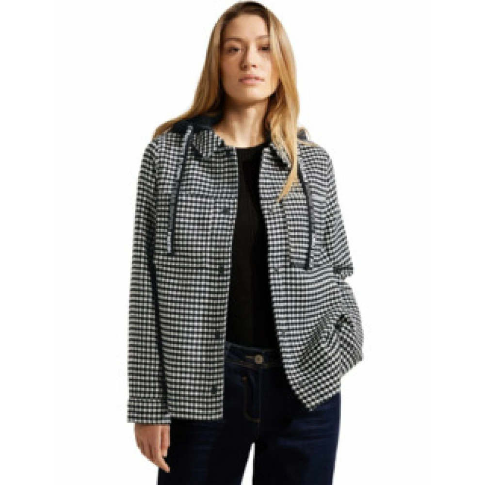 cecil Vichy Overshirt met Hoody Black Dames