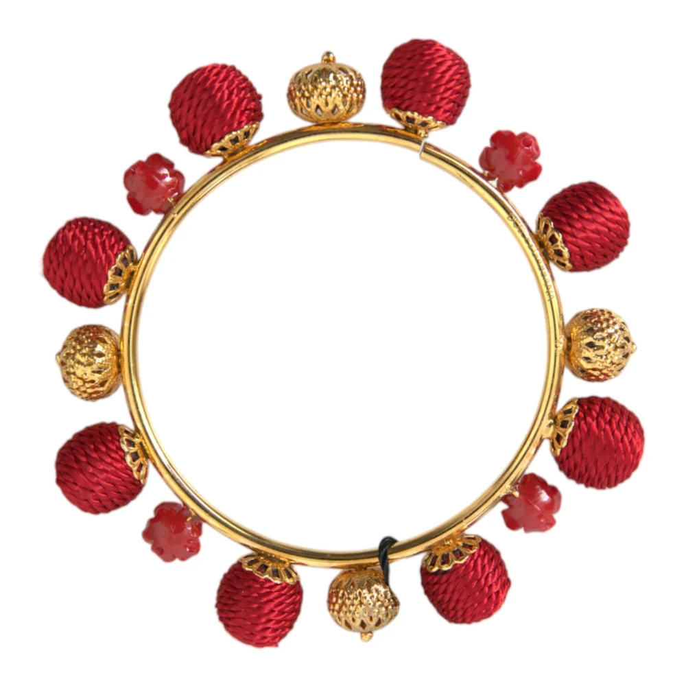 Dolce & Gabbana Guld Mässing Röd Sicilia Natale Rosor Armband Yellow, Dam