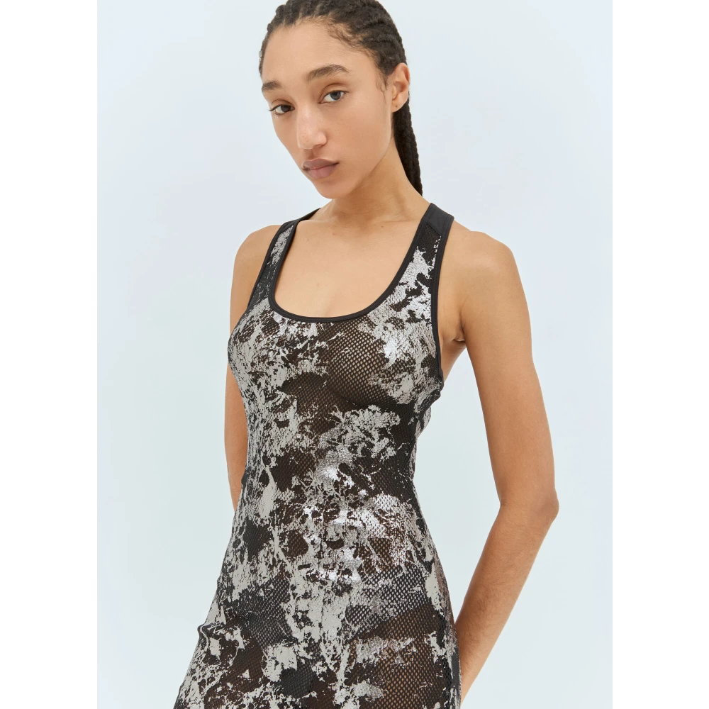 Diesel Glanzende Visnet Slip Jurk Black Dames