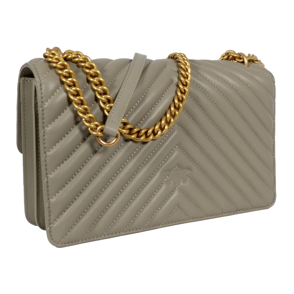 pinko Klassieke Chevron Love Tas in Walnoot Beige Dames