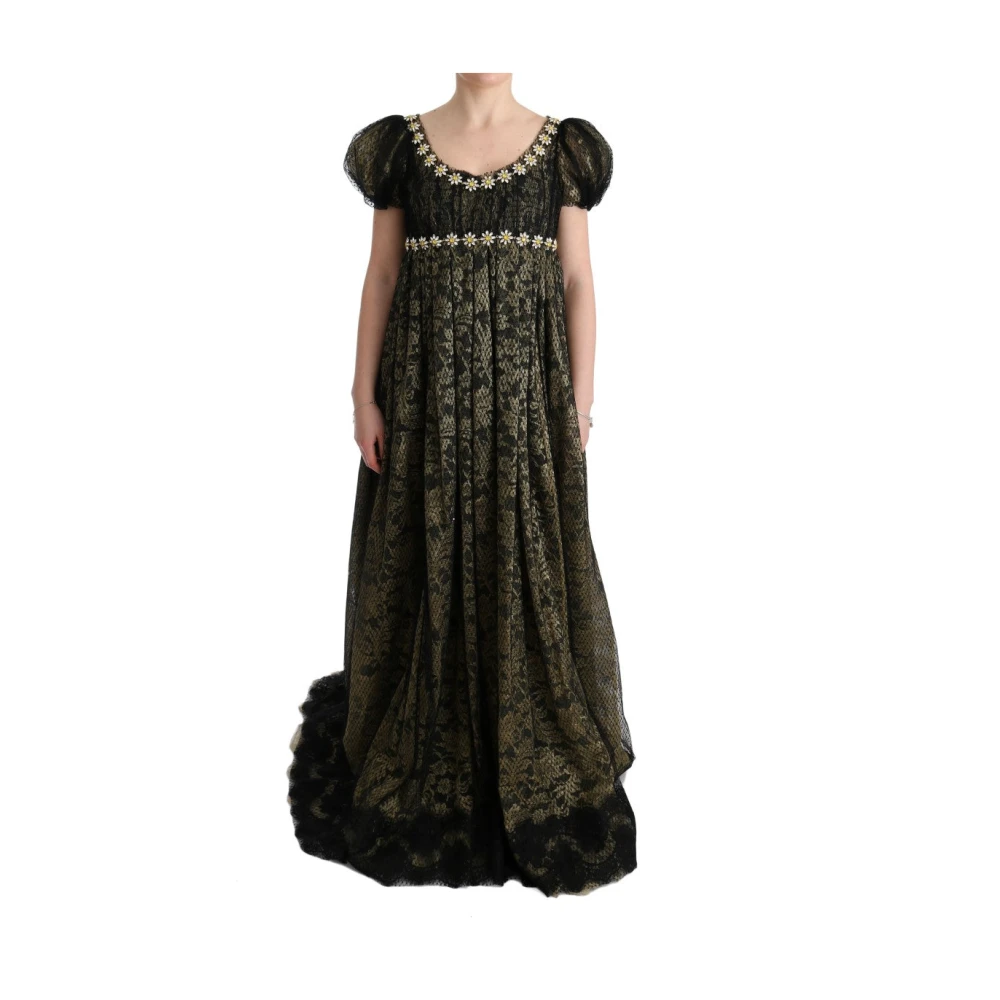 Dolce & Gabbana Women's Multicolor Gowns, S, Sunflower Lace Crystal Maxi Shift Dress