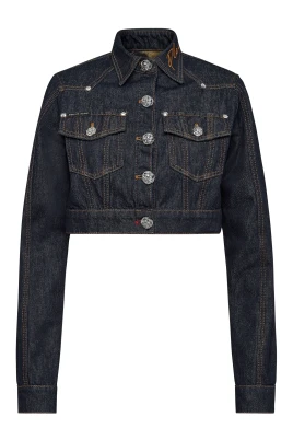 Denim Cropped Jacket Chains