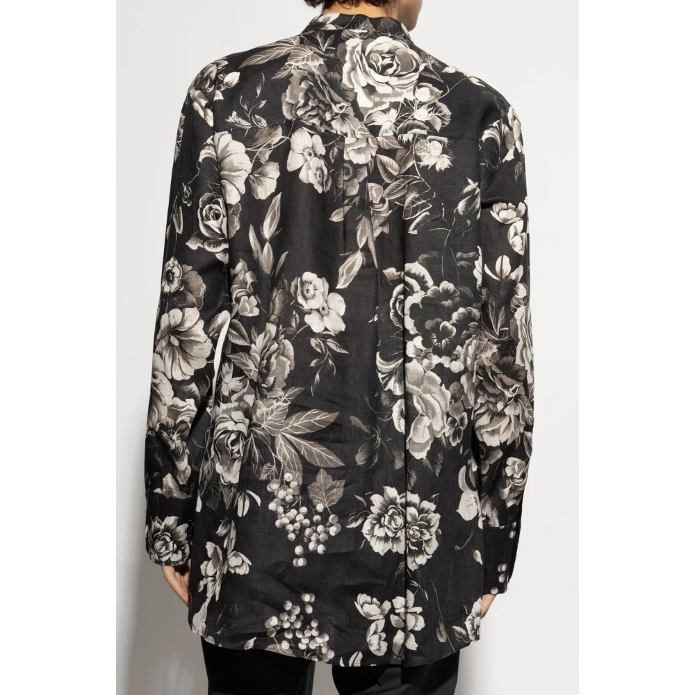 Dolce & Gabbana Linnen shirt met bloemenpatroon Black Heren