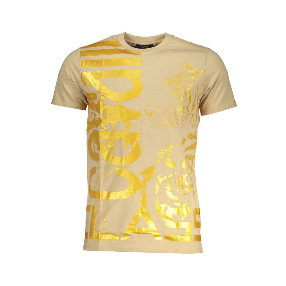 Cavalli Class Print Logo Ronde Hals T-shirt Beige Heren