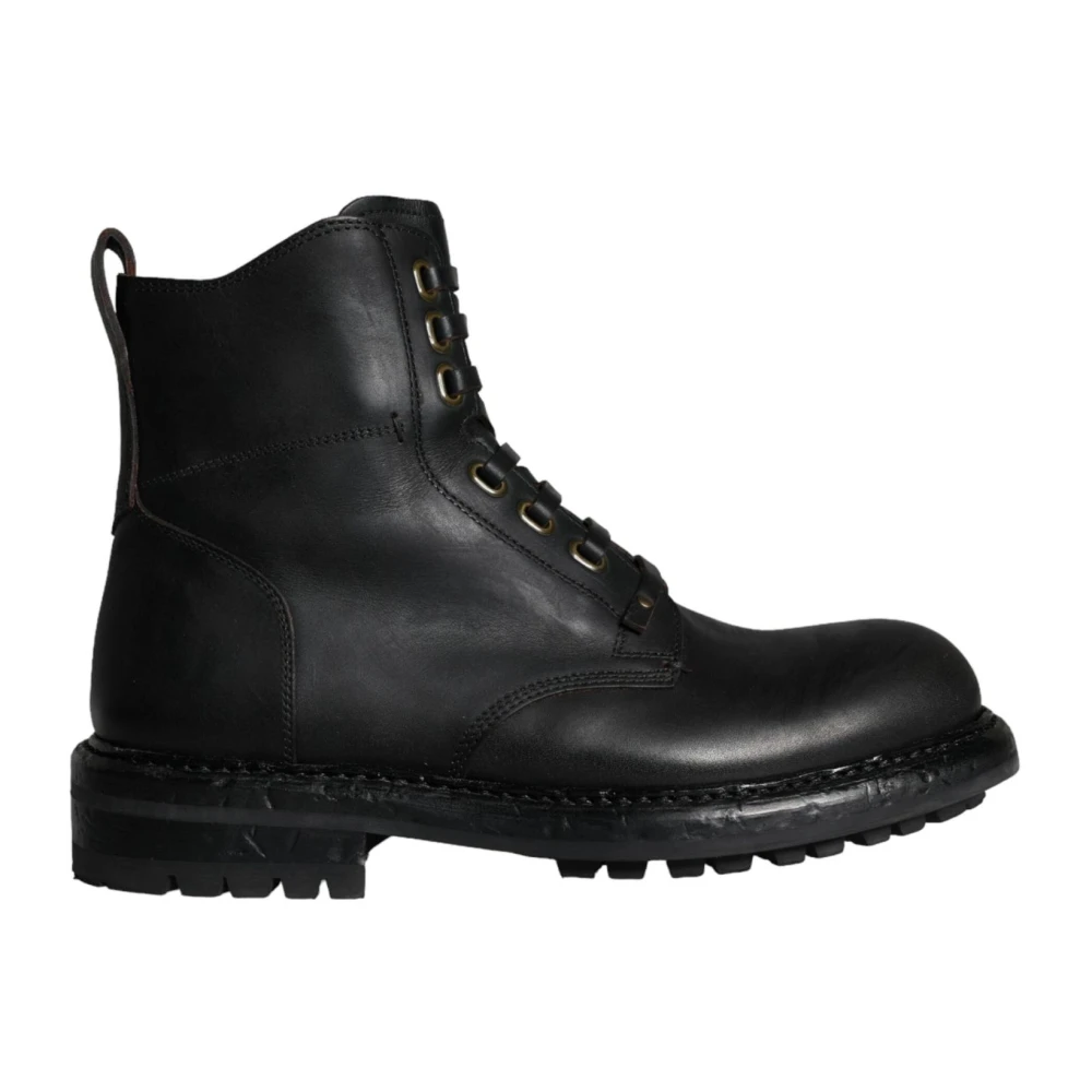 Dolce & Gabbana Herren Schwarz E Lederstiefel Bis Zur Mitte Der Wade