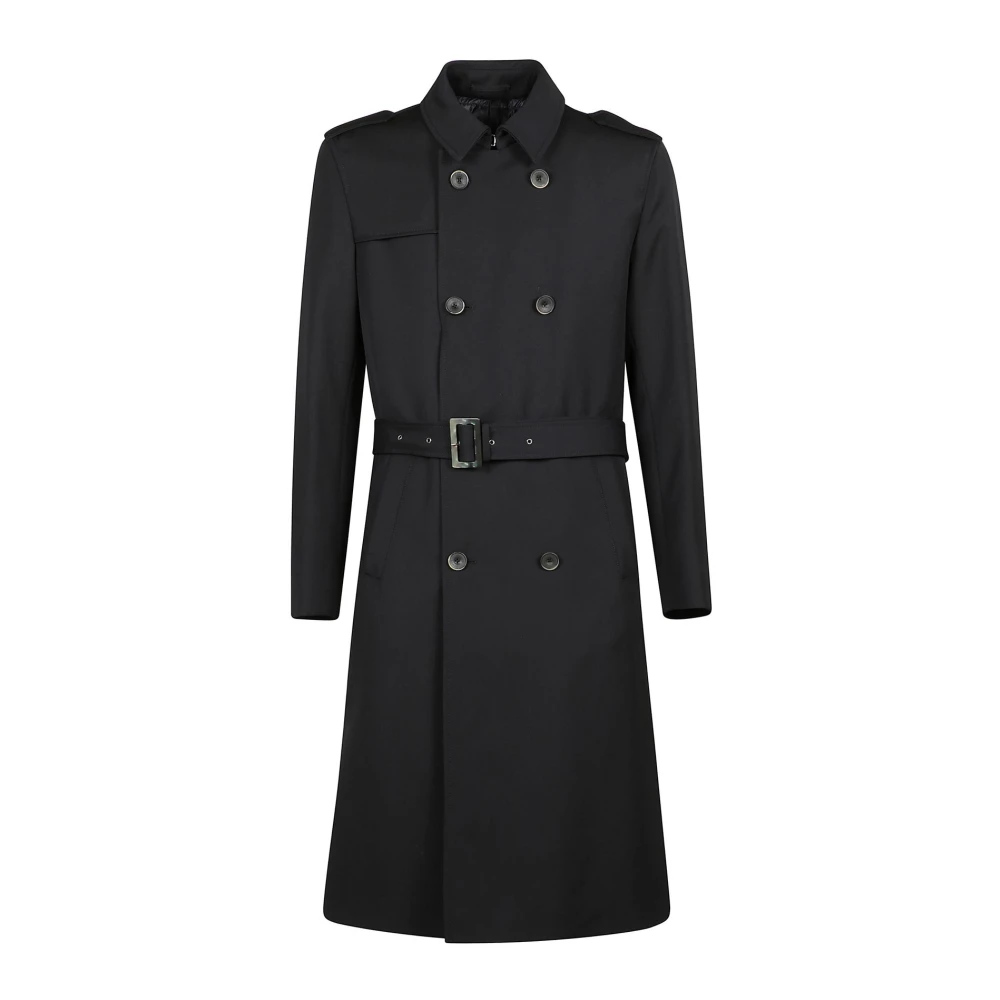 Herno Lång Dubbelknäppt Trenchcoat Black, Herr