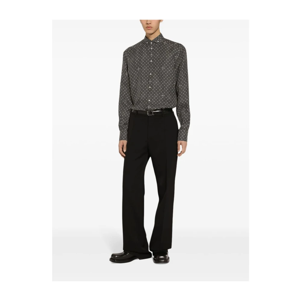 Dolce & Gabbana Zwart Zijden Shirt met Geometrisch Patroon Black Heren