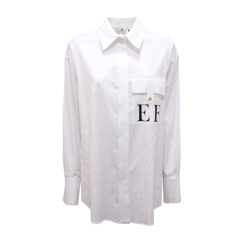 Elisabetta Franchi Women's White Shirts, L, Ca-121-56E2 Camicia Over Striped Shirt