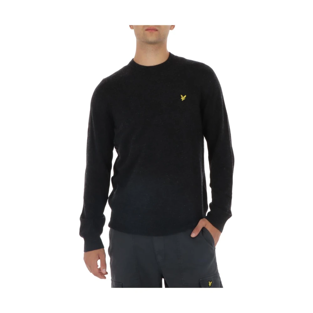 Lyle & Scott Men's Black Round-Neck Knitwear, M, Round Neck Wool Blend Knit Jumper