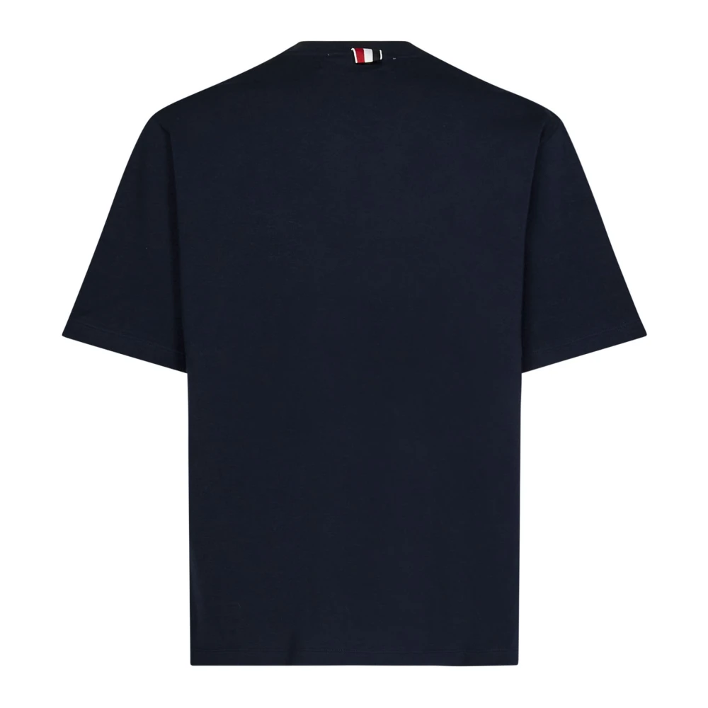 Thom Browne Navy Blue Striped Detail Cotton T-Shirt Blue Heren