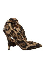 Gold Leopard Sequins Heels Boots Shoes
