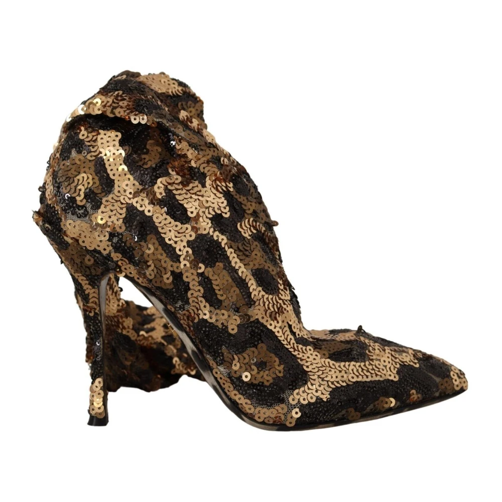 Dolce & Gabbana Brun Leopard Paljetter Klackstövlar