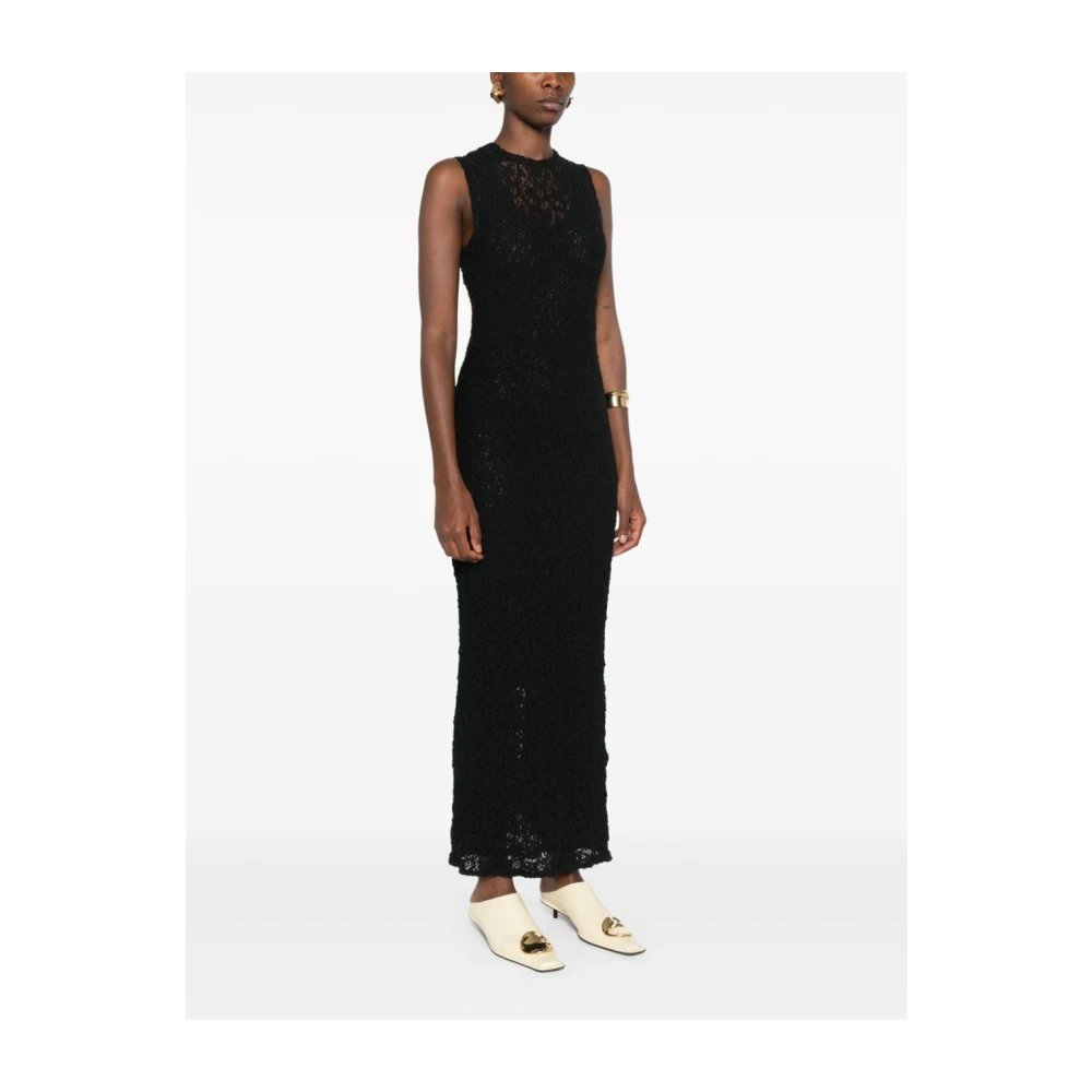 Jil Sander Zwarte Kantmouwloze Jurk Black Dames