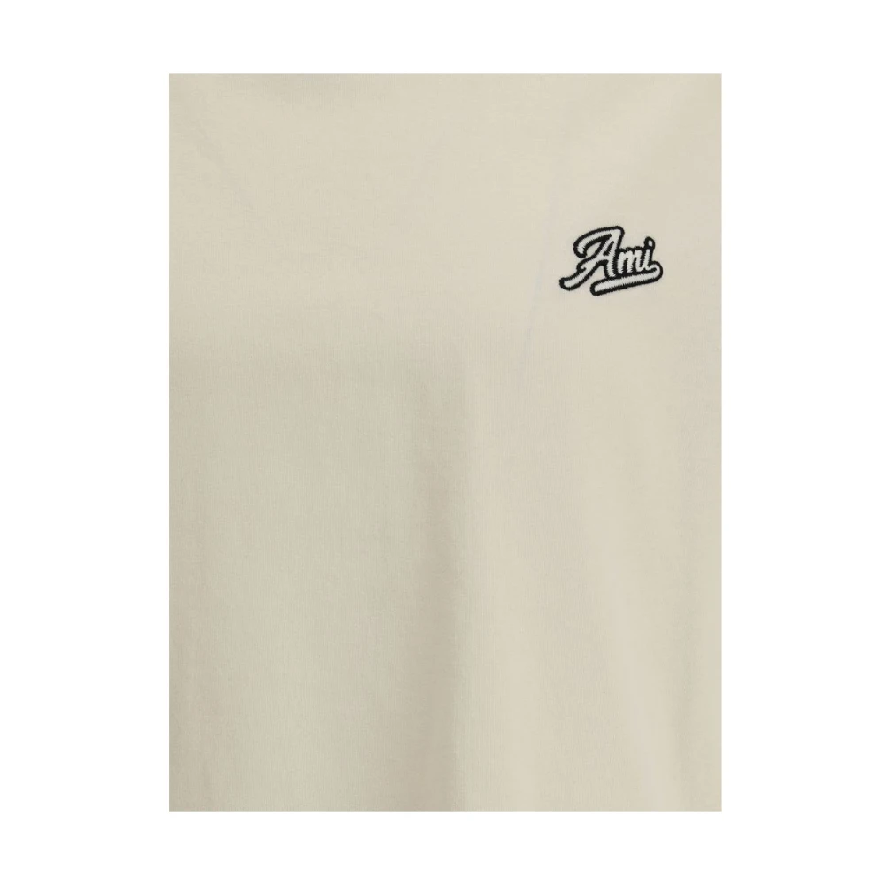 Ami Paris Geribbelde Crew Neck Katoenen T-shirt Beige Heren