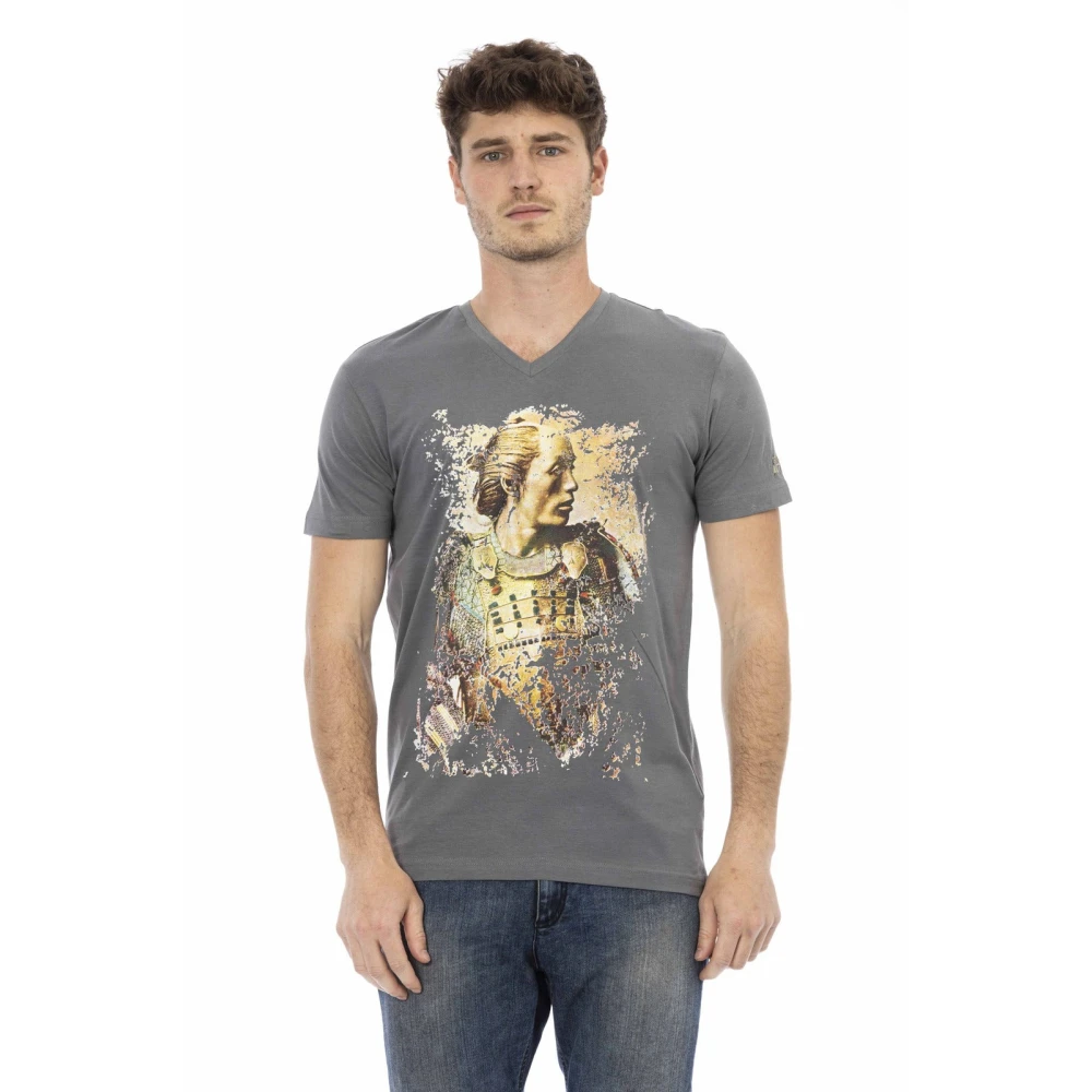 Trussardi Men's Gray T-Shirts, M, Short Sleeve V-Neck Tee Shirt