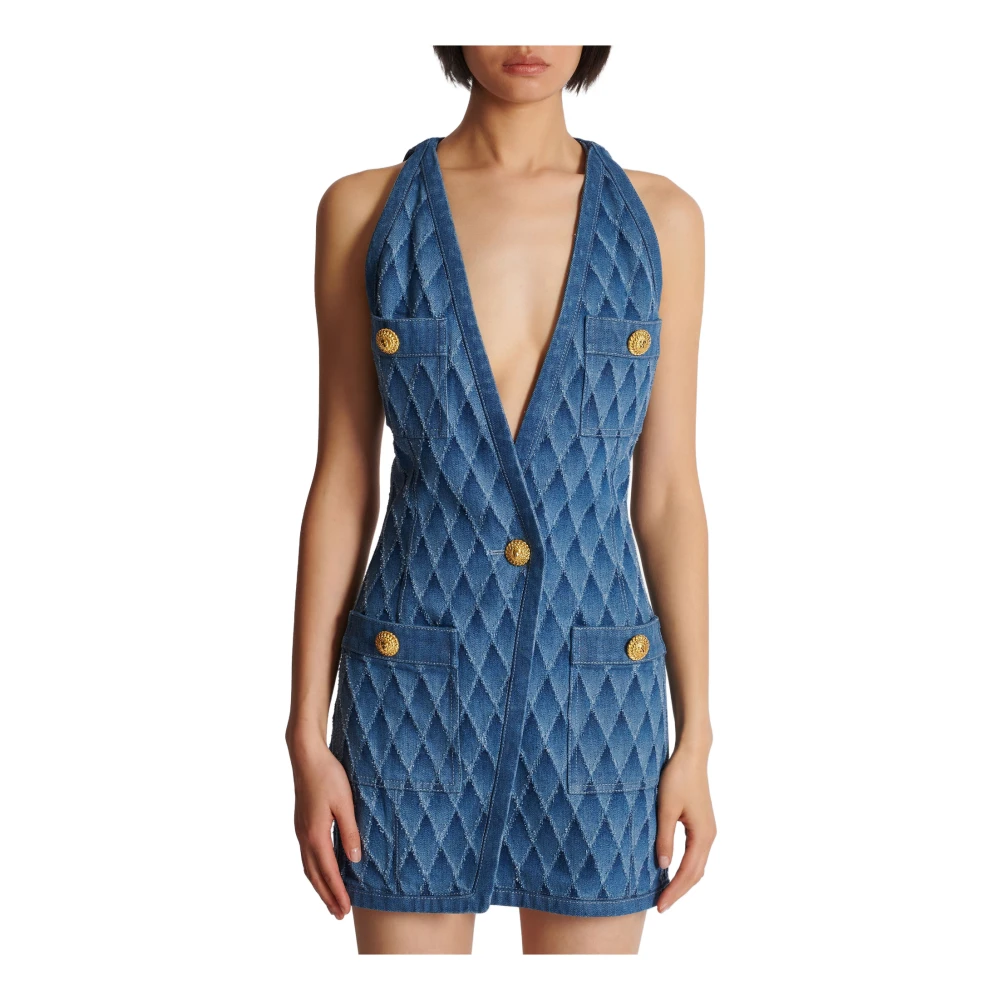 Balmain Korte Denim Jurk Blue Dames