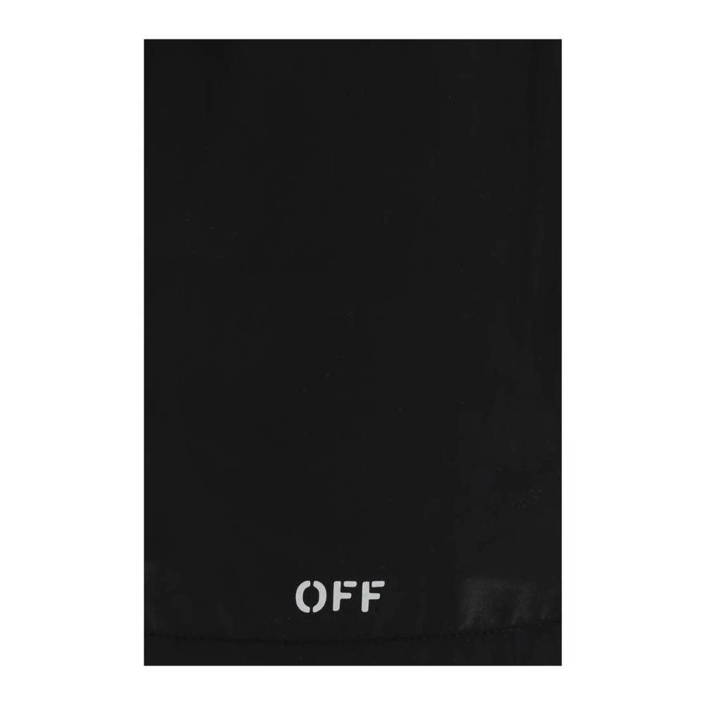 Off White Monochrome Zwemshorts met Elastische Taille Black Heren