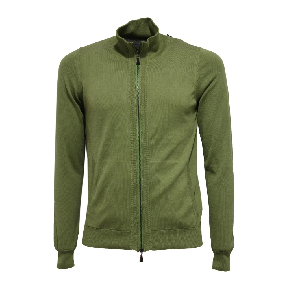 Alpha Studio Men's Green Cardigans, S, Cotton Full Zip Jumper