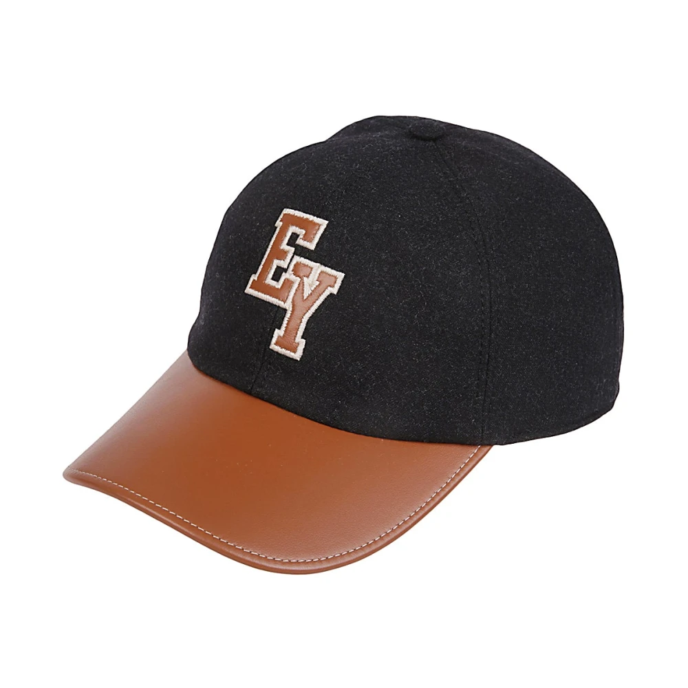 Eleventy Men's Black Flannel And Suede Baseball Hat