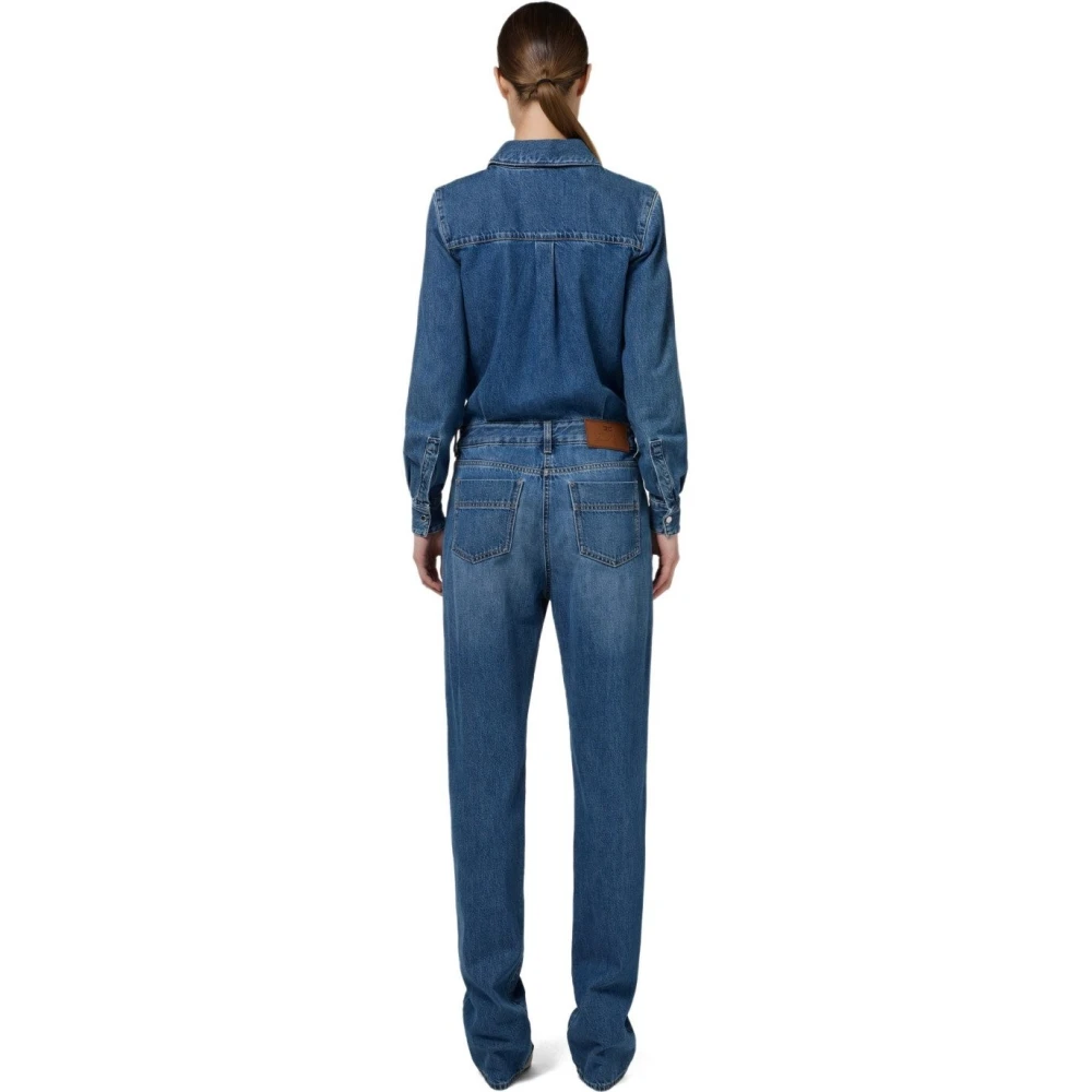 Elisabetta Franchi Blauwe Denim Jumpsuit met Zilveren Knopen Blue Dames