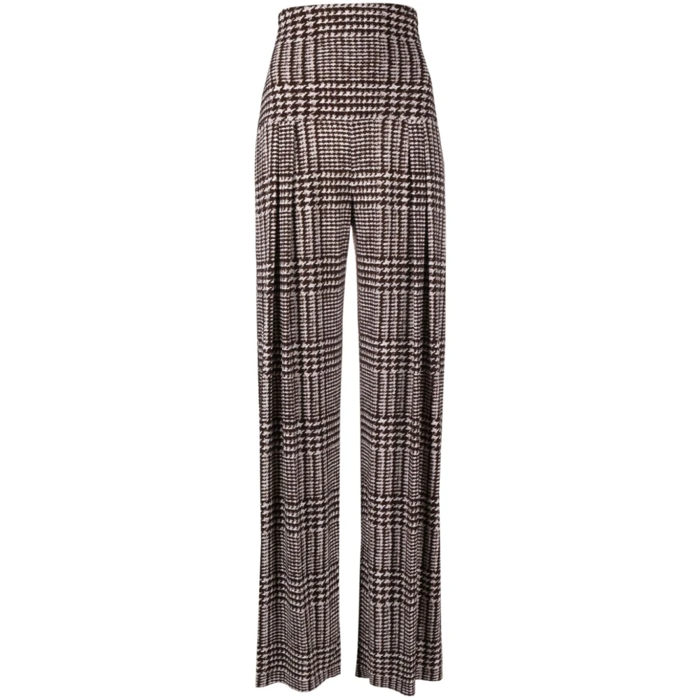 Norma Kamali Bruine Houndstooth Geplooide Broek Brown Dames