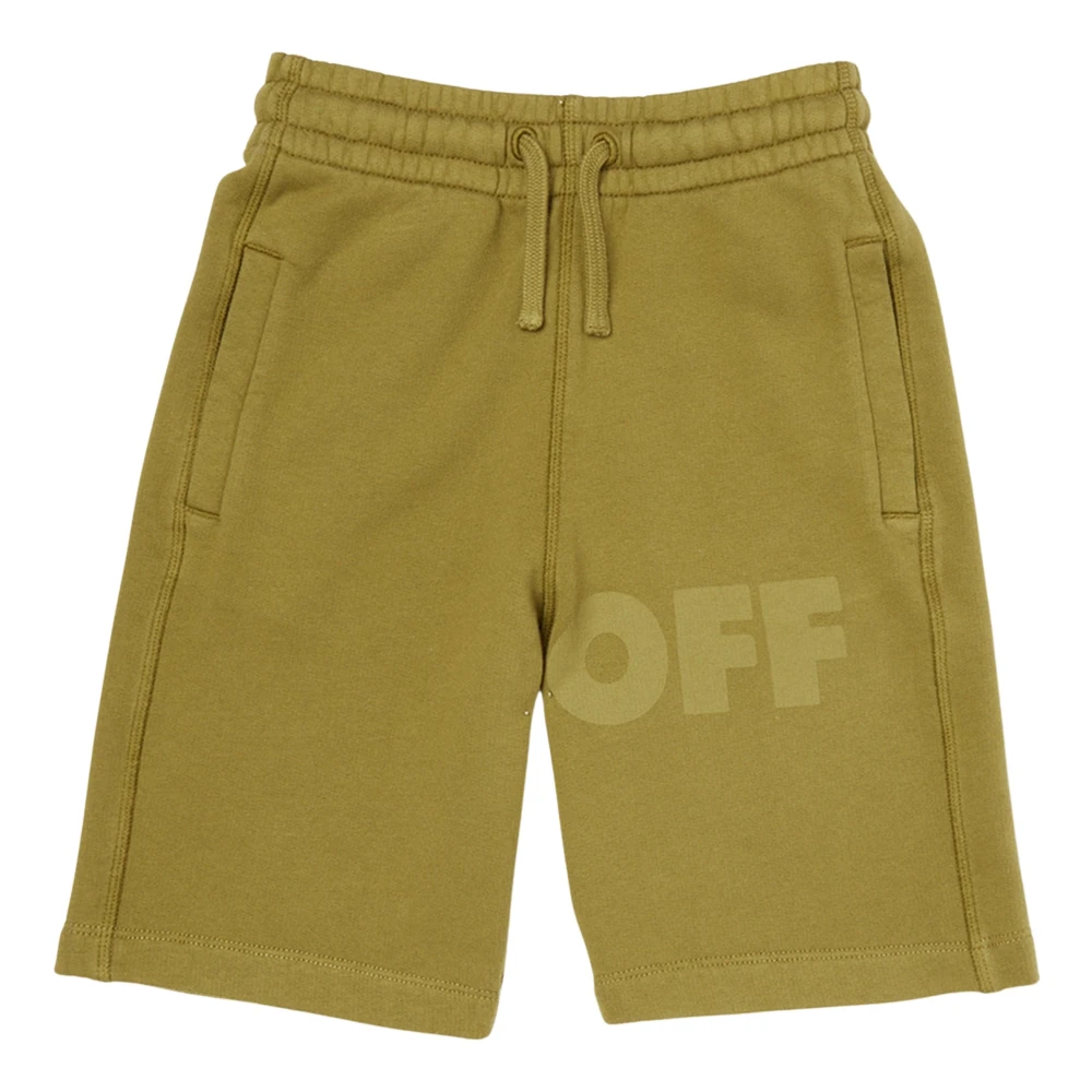 Off White Boys Green Shorts, 10 Y, Garment Dyed Sweatshorts