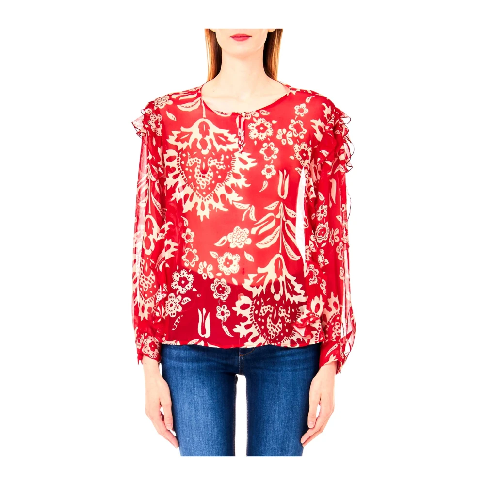 Liu Jo Rode Bloemenprint Blouse Red Dames