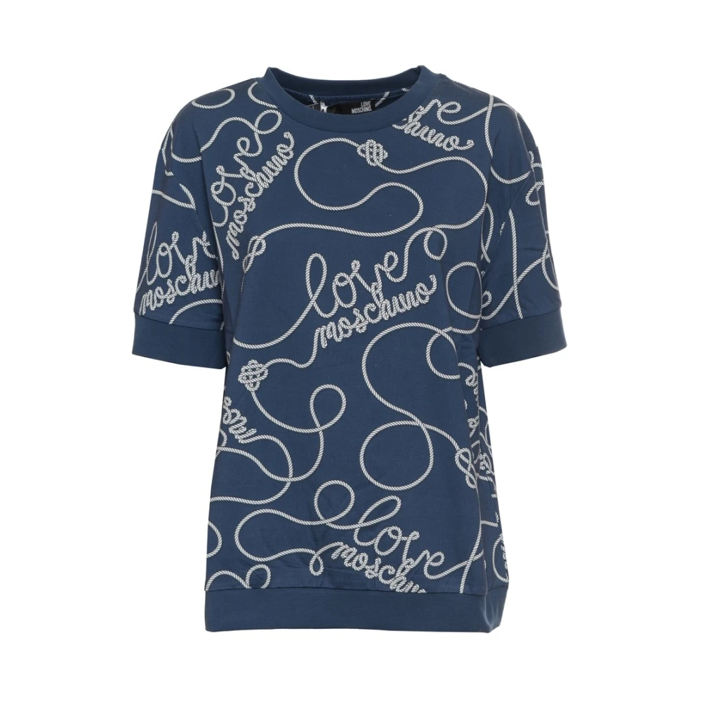 Moschino Comfortabele katoenen T-shirt met ronde hals Blue Dames