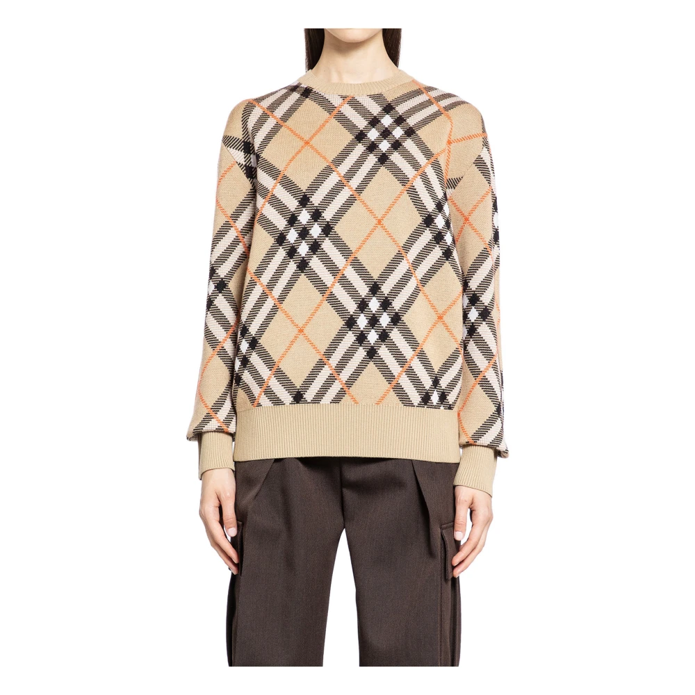 Burberry Handtekening Check Wolmix Sweater Beige Dames