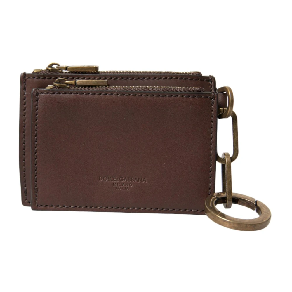 Dolce & Gabbana Brown Leather Logo Embossed Key Chain Coin Purse Wallet - Image 2